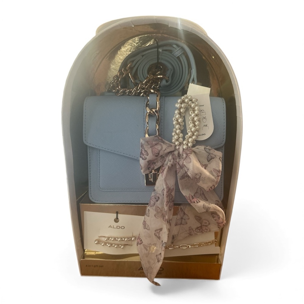 Aldo Sky Blue Bag with Pearl and Floral Accents